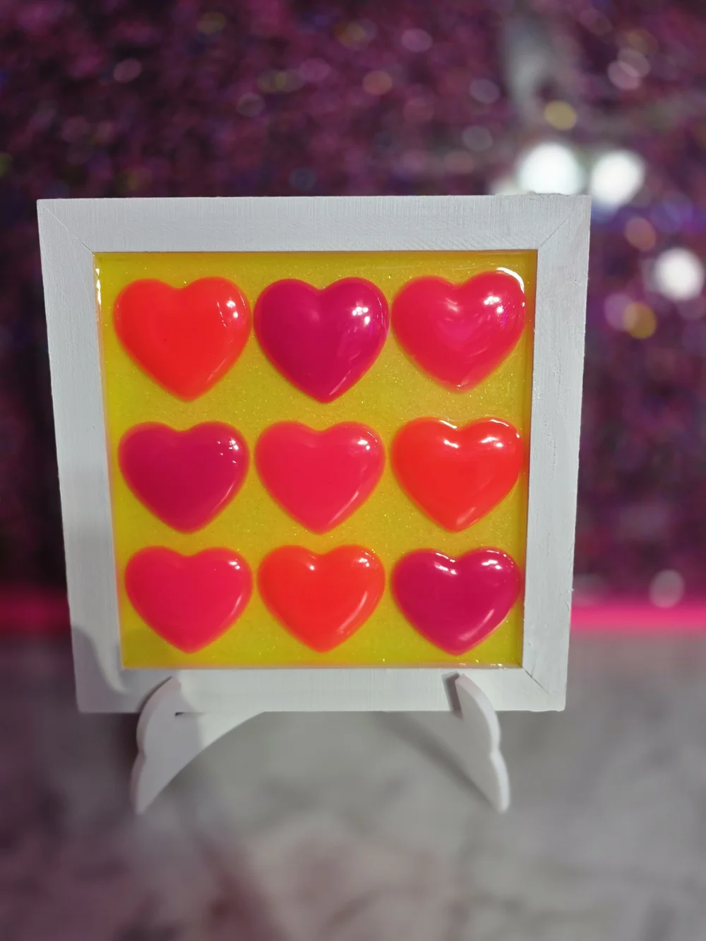 Bright Pink Heart Wall Accent with White Frame